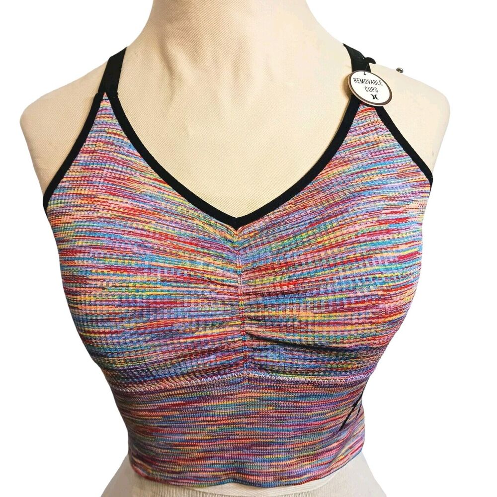 Hurley Sports Bra Sz M Tropical GLAM Crisscross Back Padded Yoga Gym Preppy New